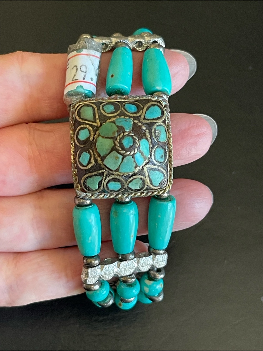Vintage Turquoise inlay Beaded Statement Bracelet.